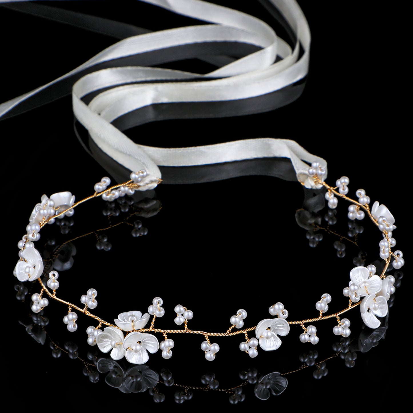 DOPENSPI Flower Girl Hair Accessory, Flower Girl Headband Princess Crystal Headpiece Pearl Headpiece for Women Girls Pearl Crown for Girls Bride Wedding Birthday Party Communion