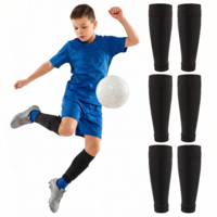 WJIAAA 3 Pair Football Sock Sleeves for Kids, Pre Cut Breathable Footless Socks with Shin Pads Protection for Youth Boys Girls Football Running Cycling Training (Black Red)(Black,Black)