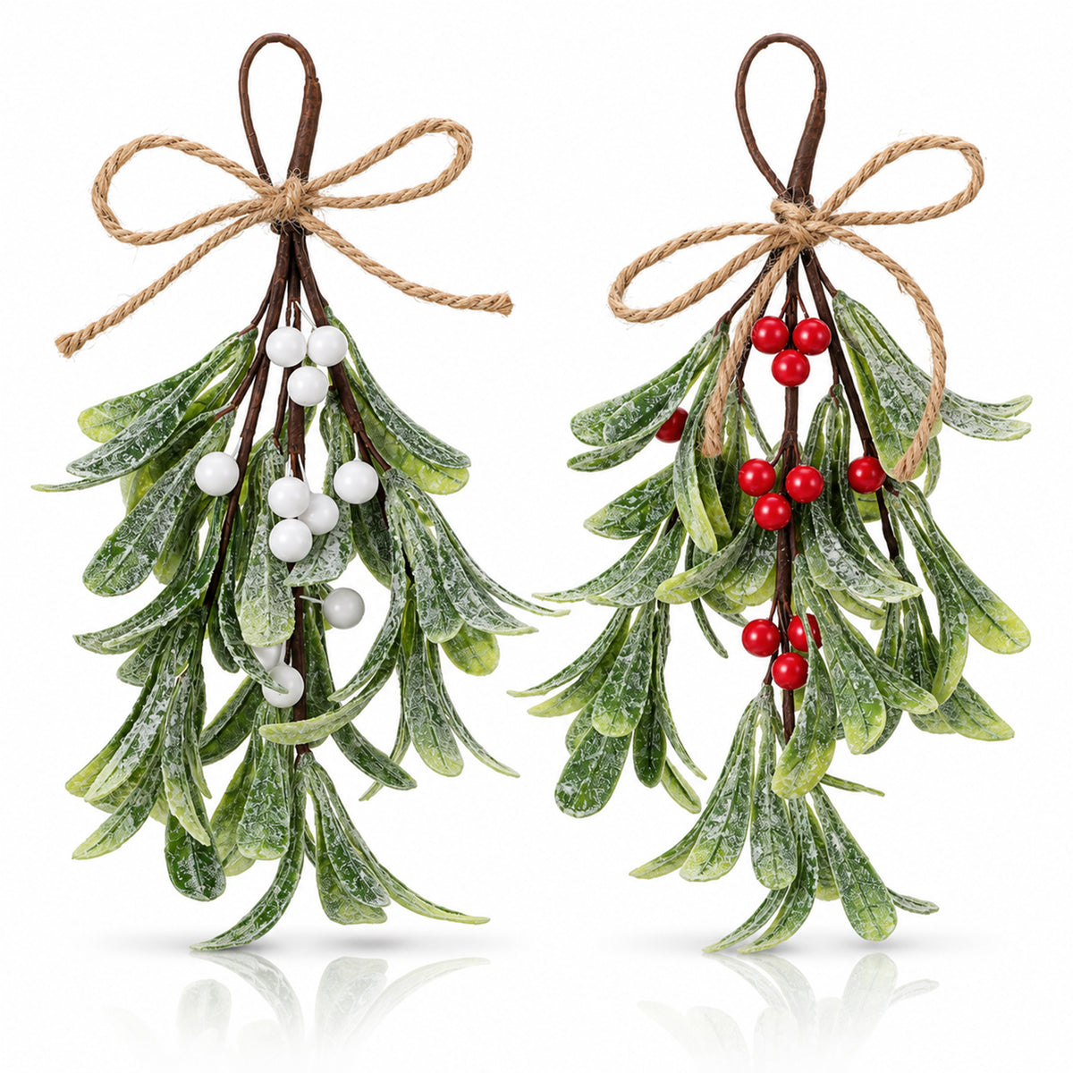 Amabro 2Pcs Artificial Mistletoe Hanging Ornaments with Red White Berries