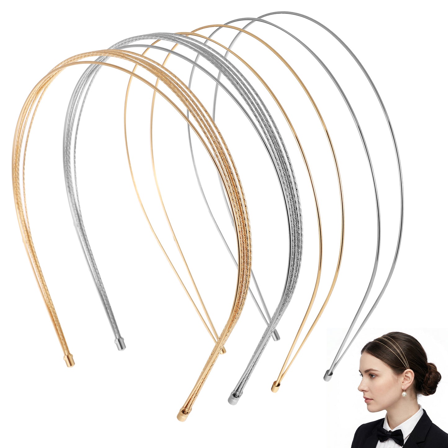 LXUEJIE 4 Pcs Metal Headbands, Gold And Silver, Multi Layer Double Layer Hairbands For Women Girls, Bridal Hairstyle Accessories, Comfortable Fit