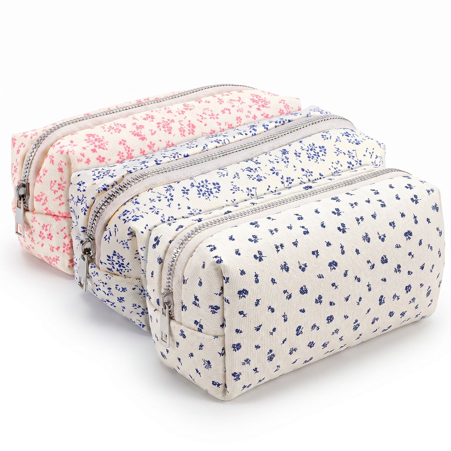 XLIUAX 3 Pcs Floral Pencil Case, Cute Fabric Pencil Bag Portable Aesthetic Flowers Pencils Pouch with Zipper for Girls Office College Storage Makeup Pouch