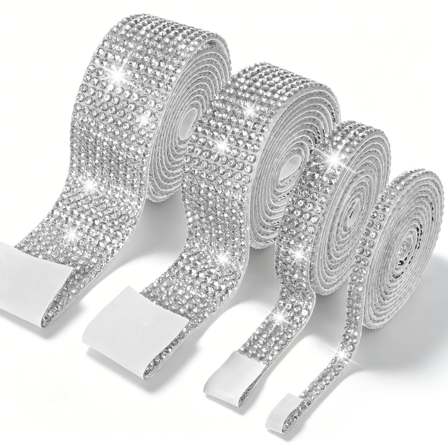 HJZHII 4Rolls Rhinestones Diamond Ribbon, Self Adhesive Crystal Rhinestones Ribbon Glitter DIY Decoration Sticker Crystal Bling Home Accessories for Bedroom Clothes Party Phone DIY Crafts Decorate