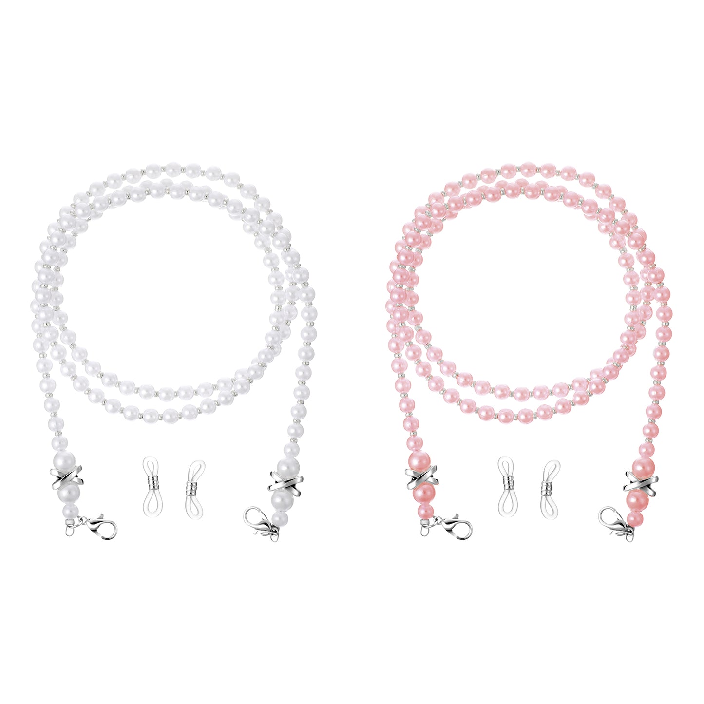 cobee 2 Pcs Glasses Chain, Pearl Glasses Chain for Women Eyeglasses Holders Around Neck, Beaded Glasses Chain Glasses Strap Cord for Sunglasses Lanyard Chains Myopic Glasses(Pink and White)