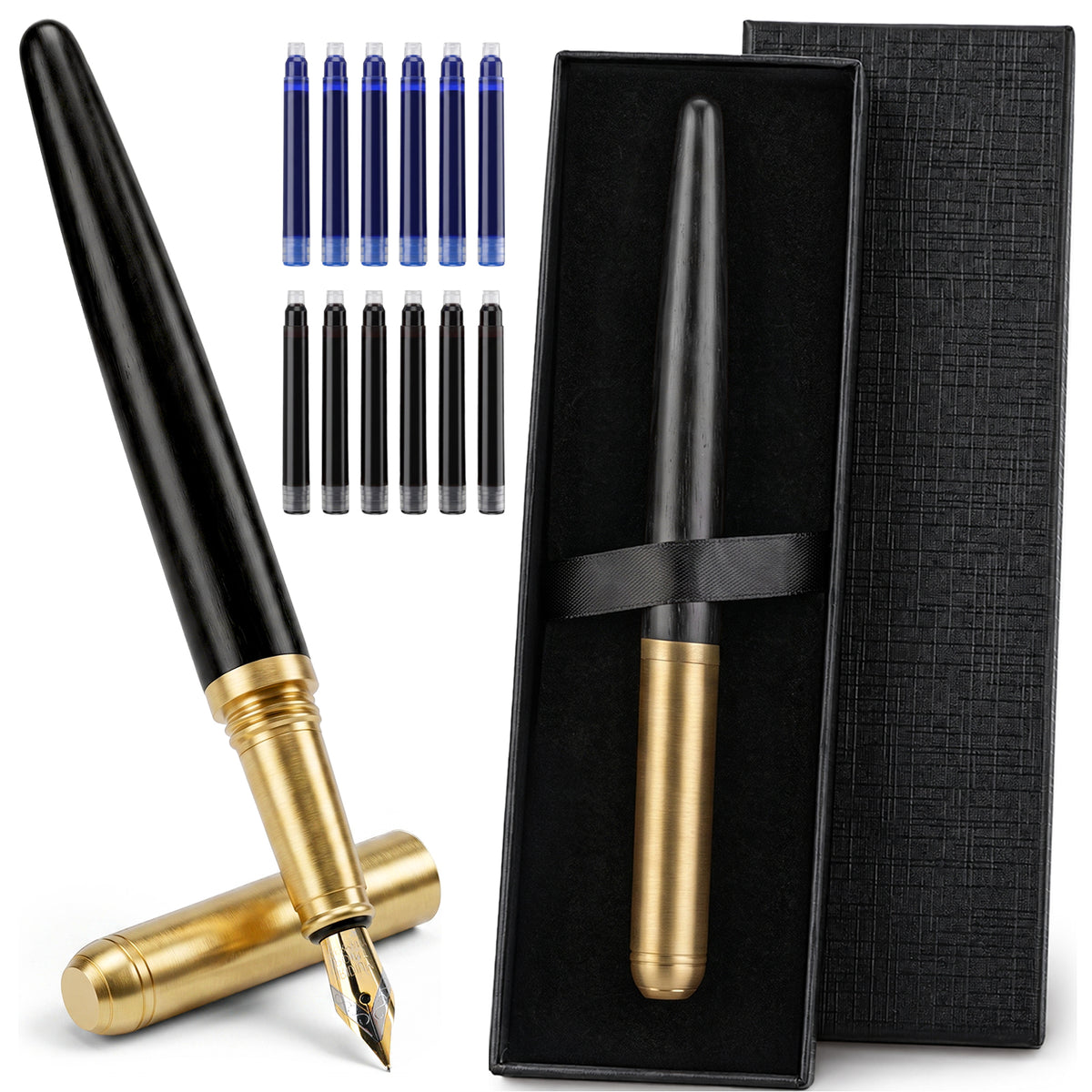 Molain Handcrafted Wooden Fountain Pens Set, Vintage Wood Fountain Pen