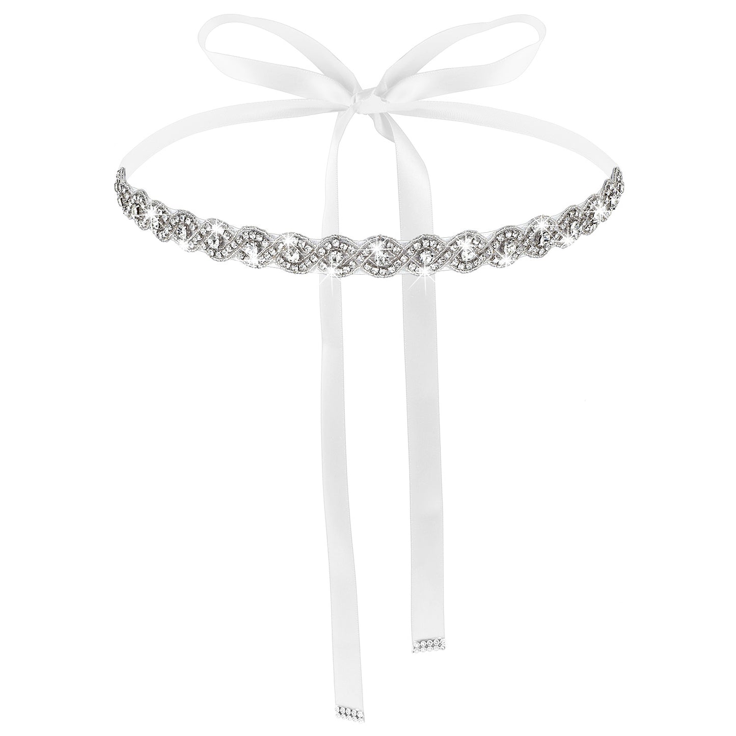 TIESOME Bridal Rhinestone Wedding Waist Belt, Handcrafted Bling Crystal Belts Adjustable Glitter Ribbon Belt for Women Jeans Dress (Beige)