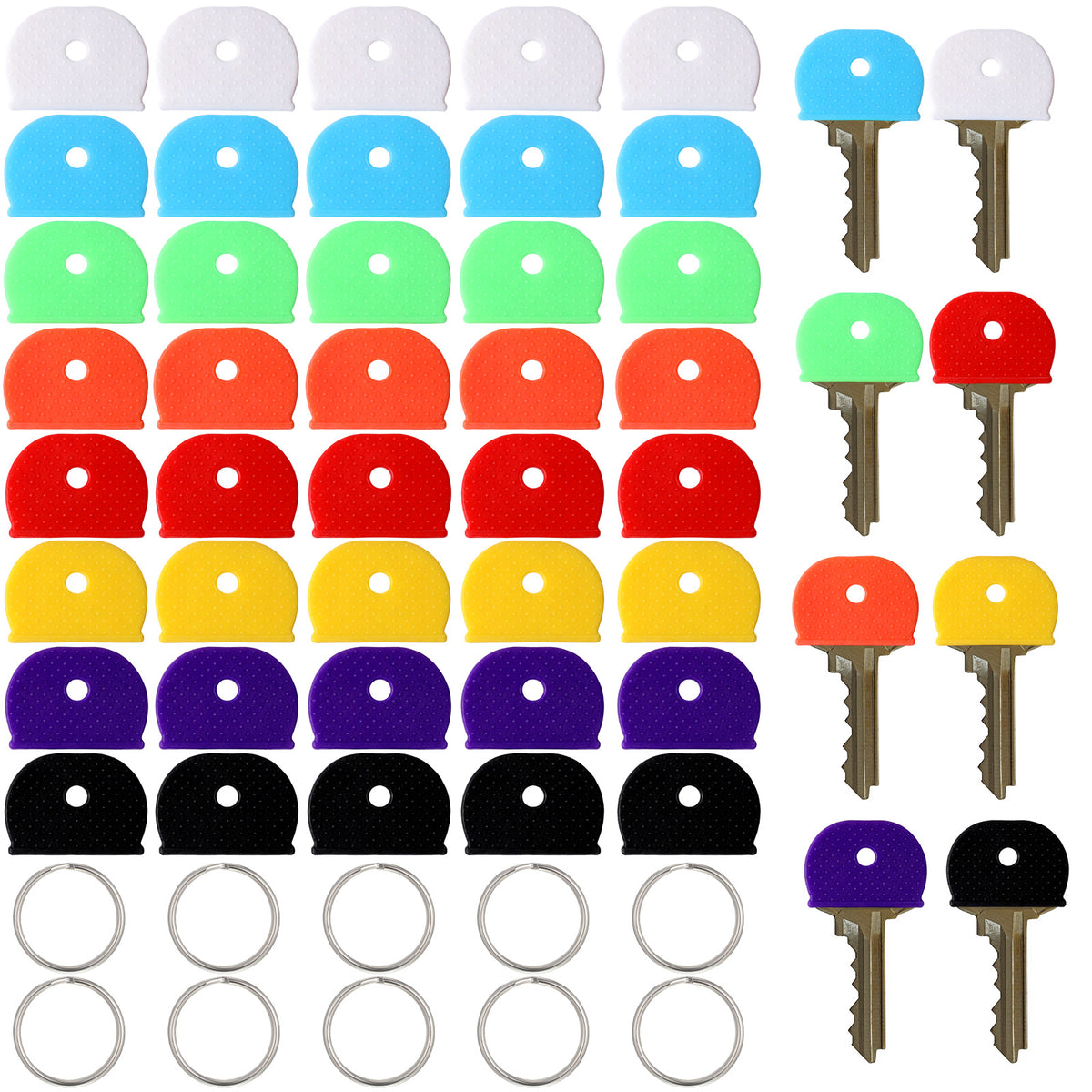 Jeffdad 40Pcs Colored Key Covers Caps with 10 Key Rings Set for House Keys