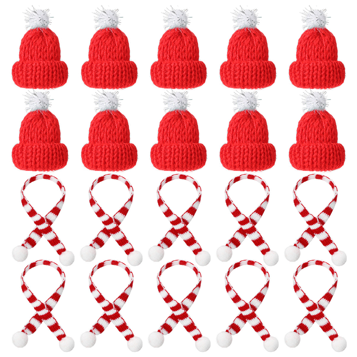 Amabro 20Pcs Mini Santa Hats and Christmas Scarf Set for DIY Art Crafts