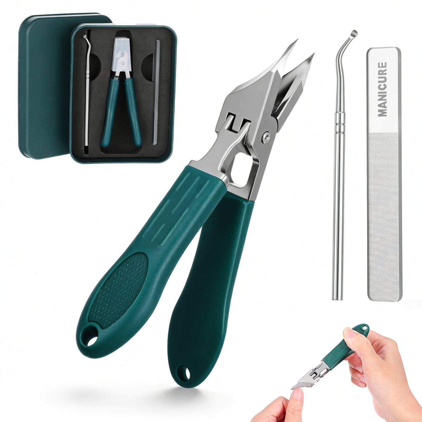 Molain Upgrade Beak Beveled Nail Clippers Set, Wide Jaw Opening Anti-Splash Slanted Nail Clipper for Thick Ingrown Toenails, Long Handle Professional Nails Clippers for Men Women