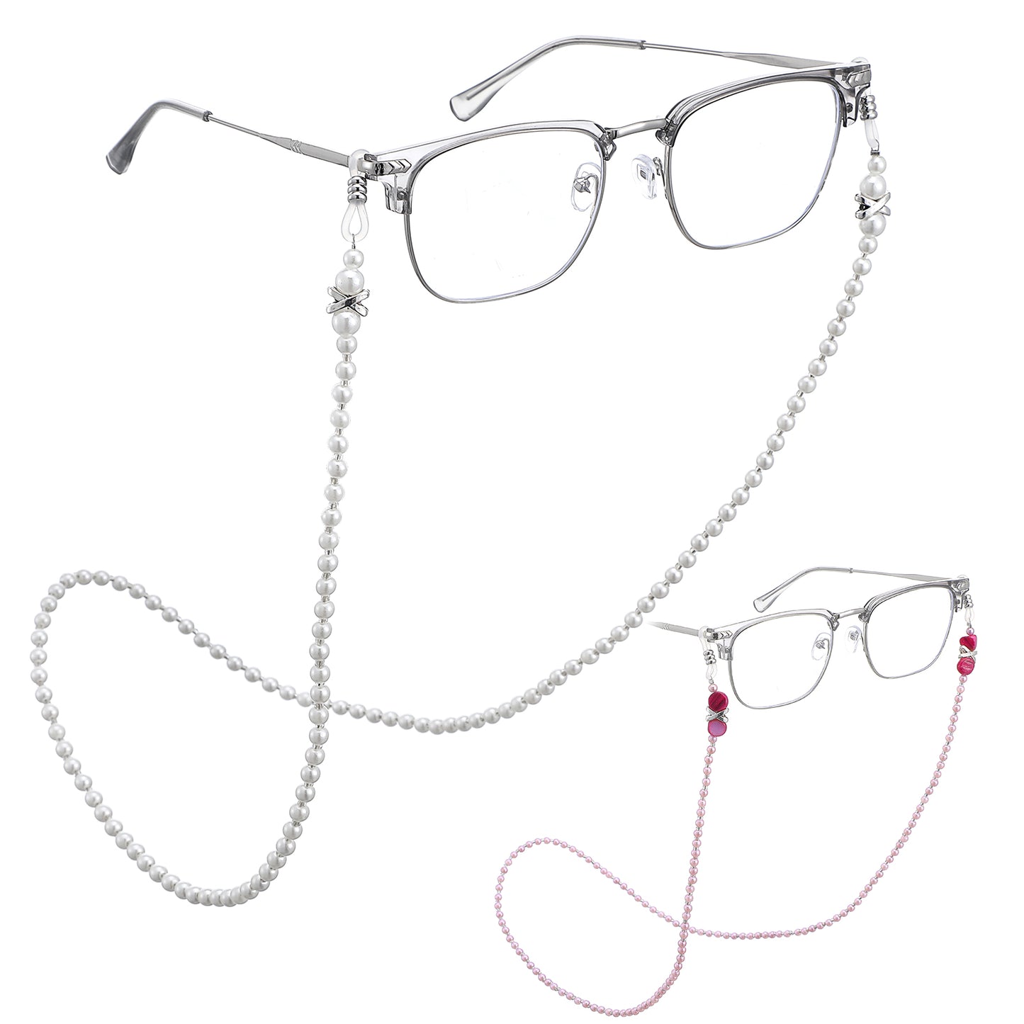 DOPENSPI 2 Pcs Pearl Eyeglass Glasses Chain for Women,Eyeglasses Strap Lanyard Stylish Eye Glasses Holders Around Neck Beaded Eyeglasses Chain Sunglasses Holder Strap for Touch Style Outdoor Activitie