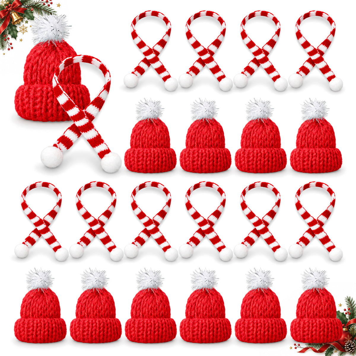 GEEHUA 20Pcs Mini Christmas Hats and Scarves Set, Christmas Tree Ornaments