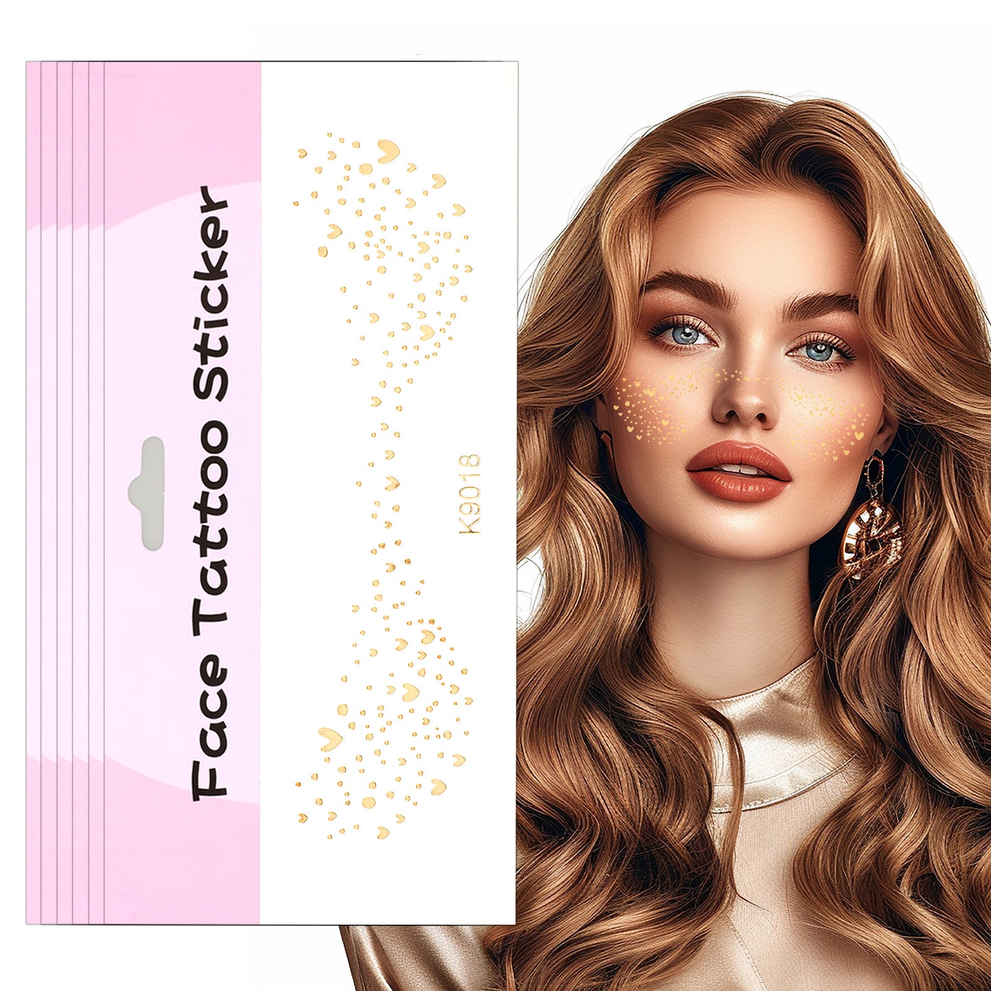 Molain Gold Glitter Freckles Face Tattoo, Glitter Freckles for Face, 6pcs Gold Sparkle Freckles, Face Glitter Makeup Patches Cute Glitter Makeup Accessories for Women(Heart)