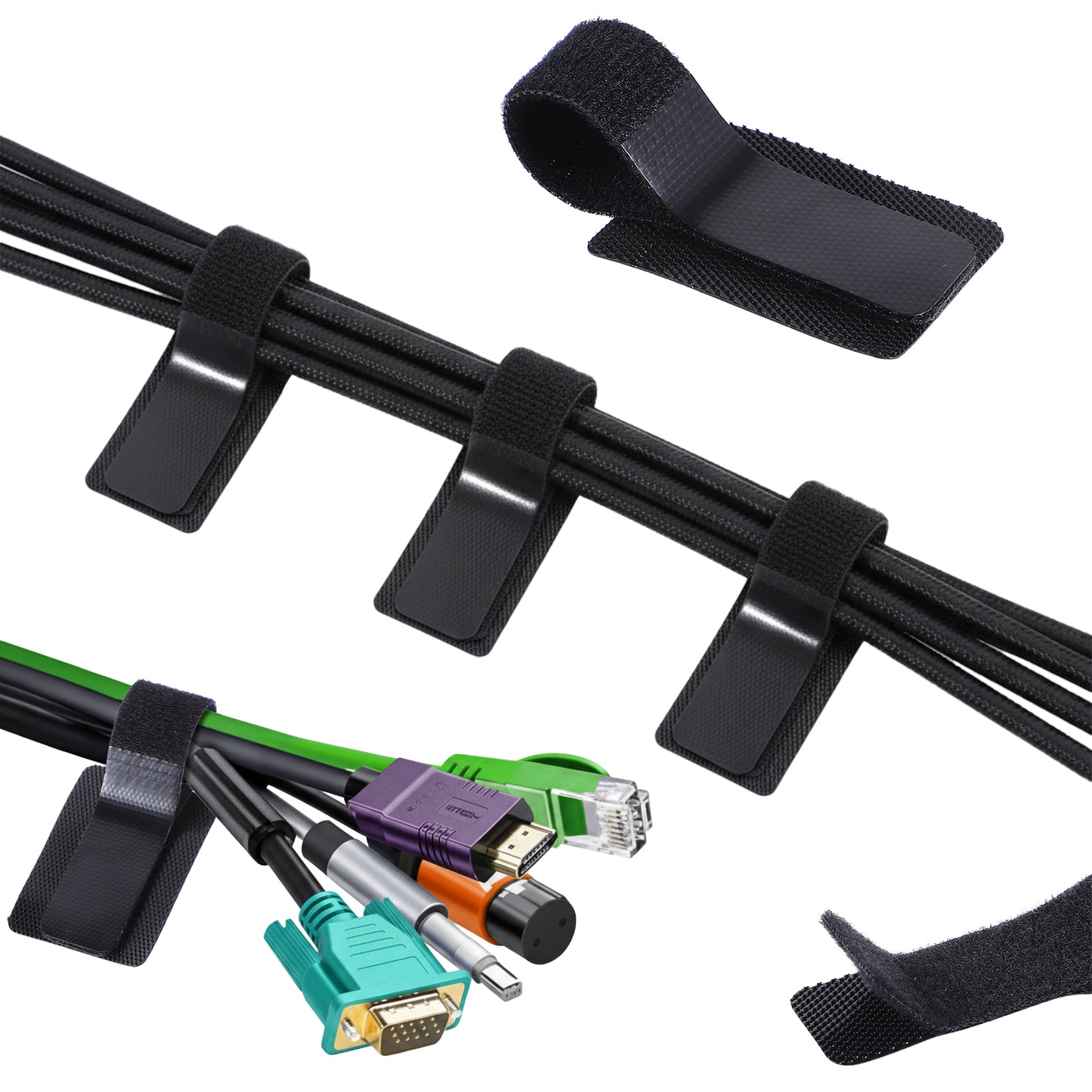 Cobee 41 Pcs Cable Management Under Desk, Hook and Loop Cable Ties Self Adhesive Clips Straps, Adjustable Cord Holder Up to 15 Cord for TV Laptop Desktop