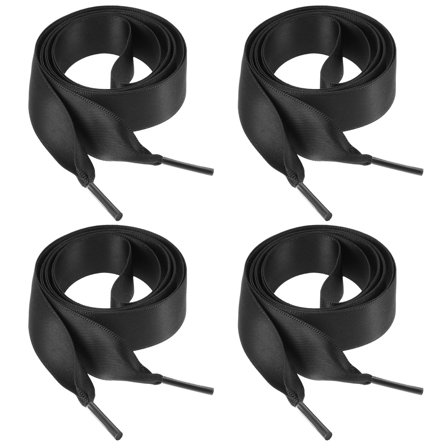 HJZHII 2 Pairs Ribbon Shoe Laces, 47" Flat Satin Shoelaces Soft Silky Shoe Ties 3/4" Wide Fashion Shoestring for Women Sneaker Skate Shoes Boots Sport Shoes(Black)