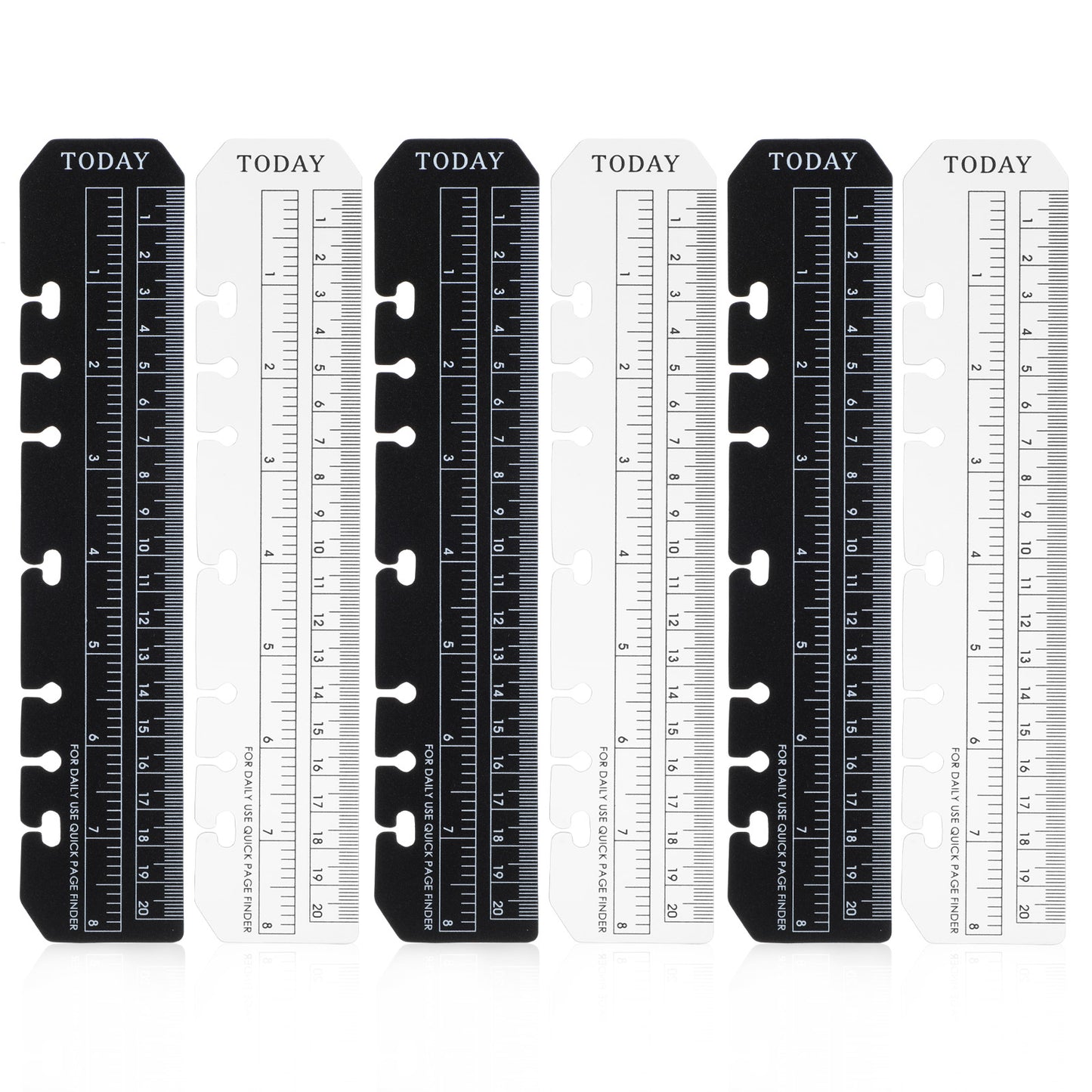 Yuanchu Bookmark Rulers, 6 Pcs Black/Clear Plastic Page Marker Divider Pagefinder Measuring Today Ruler for A5 Size 7-Hole Binder Notebook Snap-In Bookmark Ruler A5 Binder Dividers Planner Ruler