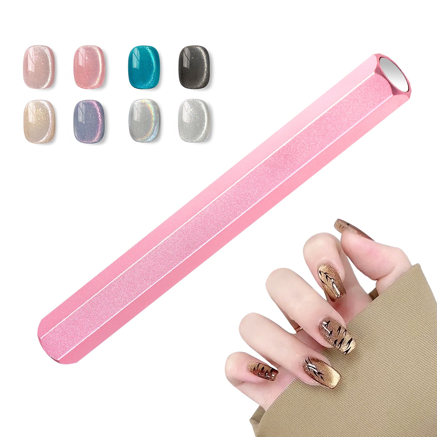 JIYIN Cat Eye Magnet for Nails, Hexagonal Design Magnet Stick, Double-Head Nail Magnet Pens Cat Eye Magnet Tool for DIY Home Nail Manicure Design Salon Pink(1PC)