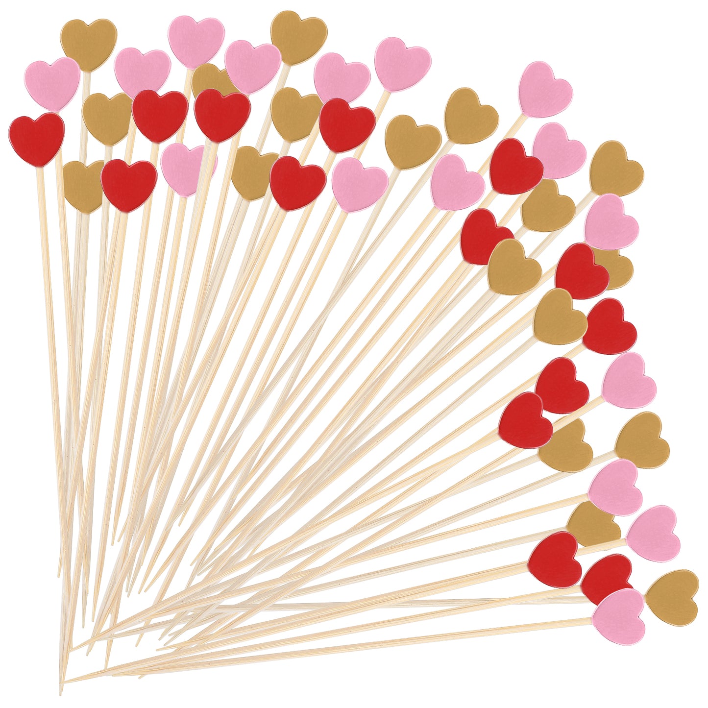 Amabro 100PCS Heart Fancy Bamboo Cocktail Picks, 4.7 inch Food Toothpick for Appetizers Charcuterie Cute Heart Shaped Skewer Sticks Decorative Cupcakes Fruit Plate Weddings Birthday Party()
