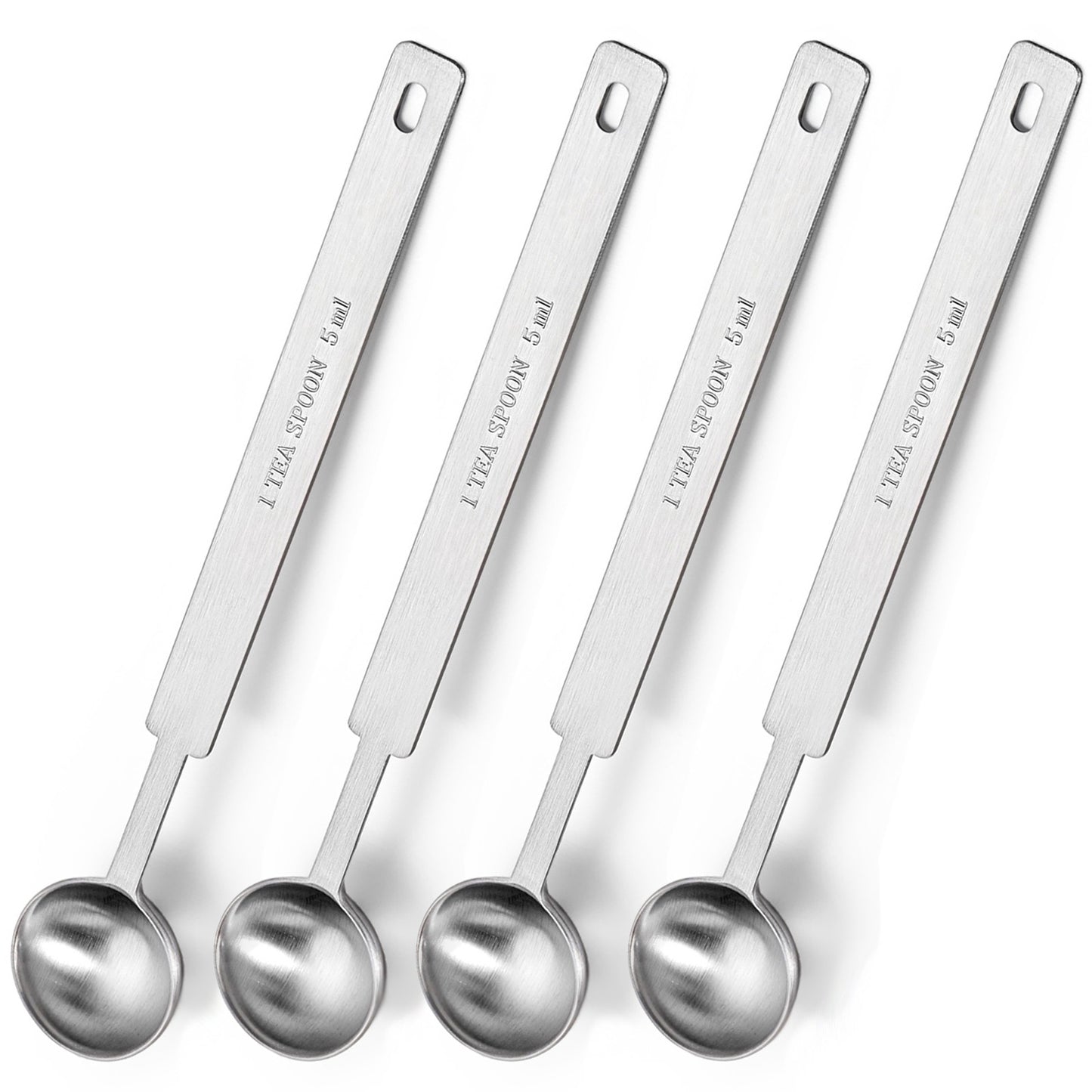 TIESOME 4PCS 5ml Teaspoon Measuring Spoons, Extra Long Handle Single Measuring Spoon Stainless Steel Teaspoon Scoops with Hanging Holes