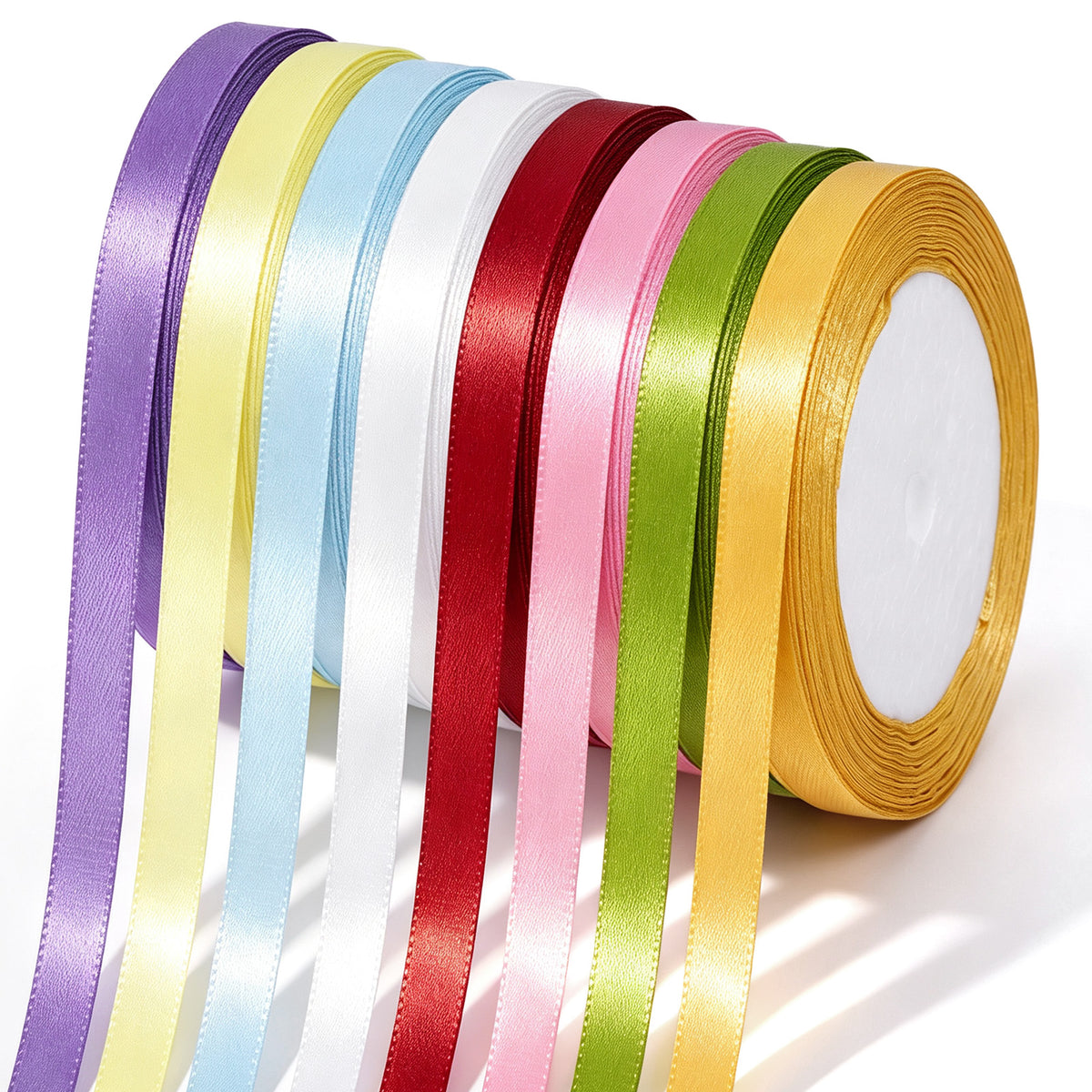 8 Rolls Ribbon, 22m Colorful Polyester Satin Ribbon for Gift Wrapping
