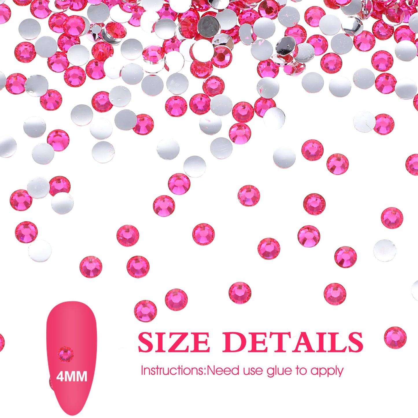 TIESOME 3000Pcs 4mm Resin Rhinestones, Glitter Sequins Embellishments Gemstones Hotfix Flatback Crystal Bling Diamonds for Nails, Clothing, Cups, Bottles, DIY Makeup Craft Decoration (Rose Red)