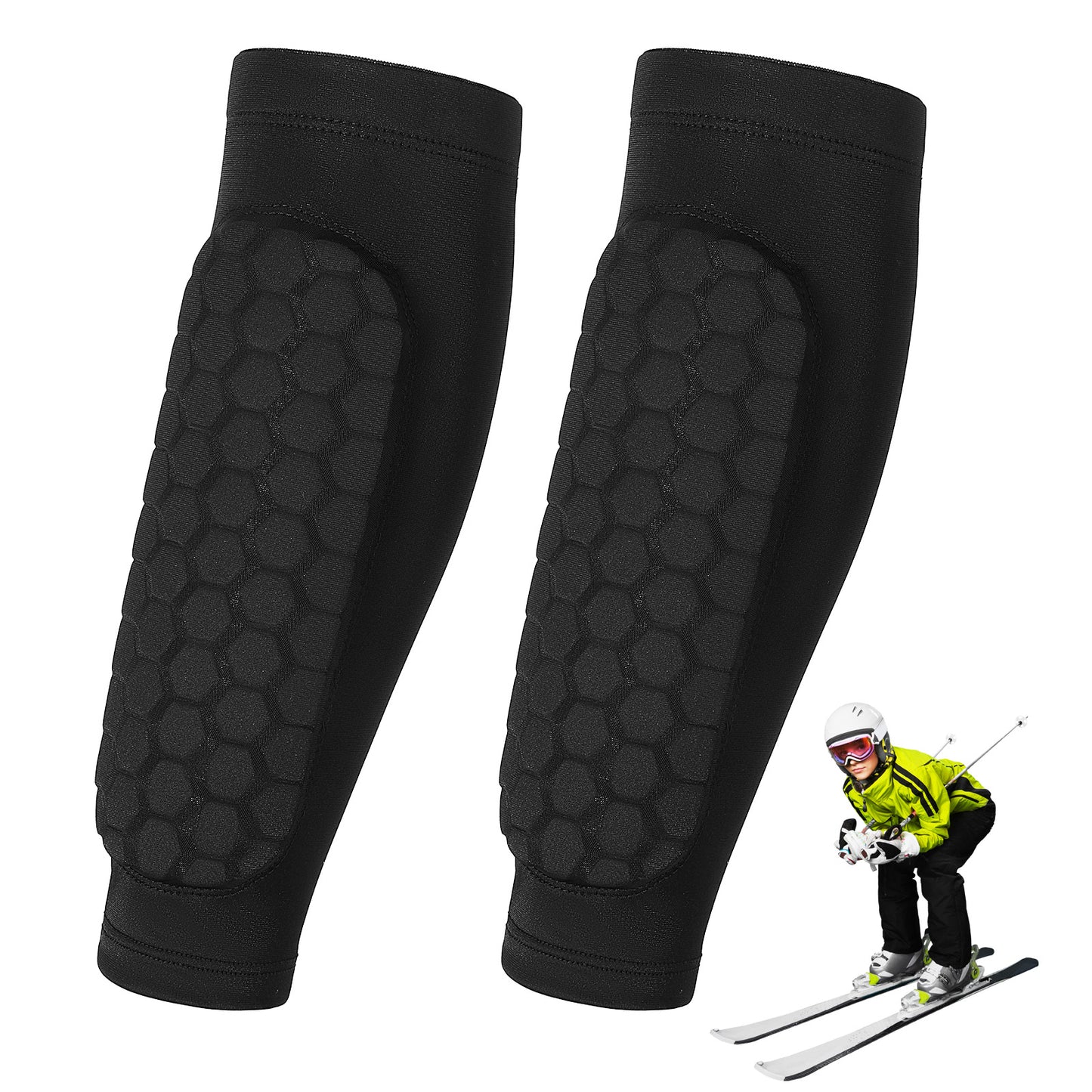 WJIAAA Shin Defender, 2 Pairs Soccer Shin Guards for Youth & Adults, Calf Compression Sleeves with Honeycomb Pads, Breathable Nylon Spandex(S)