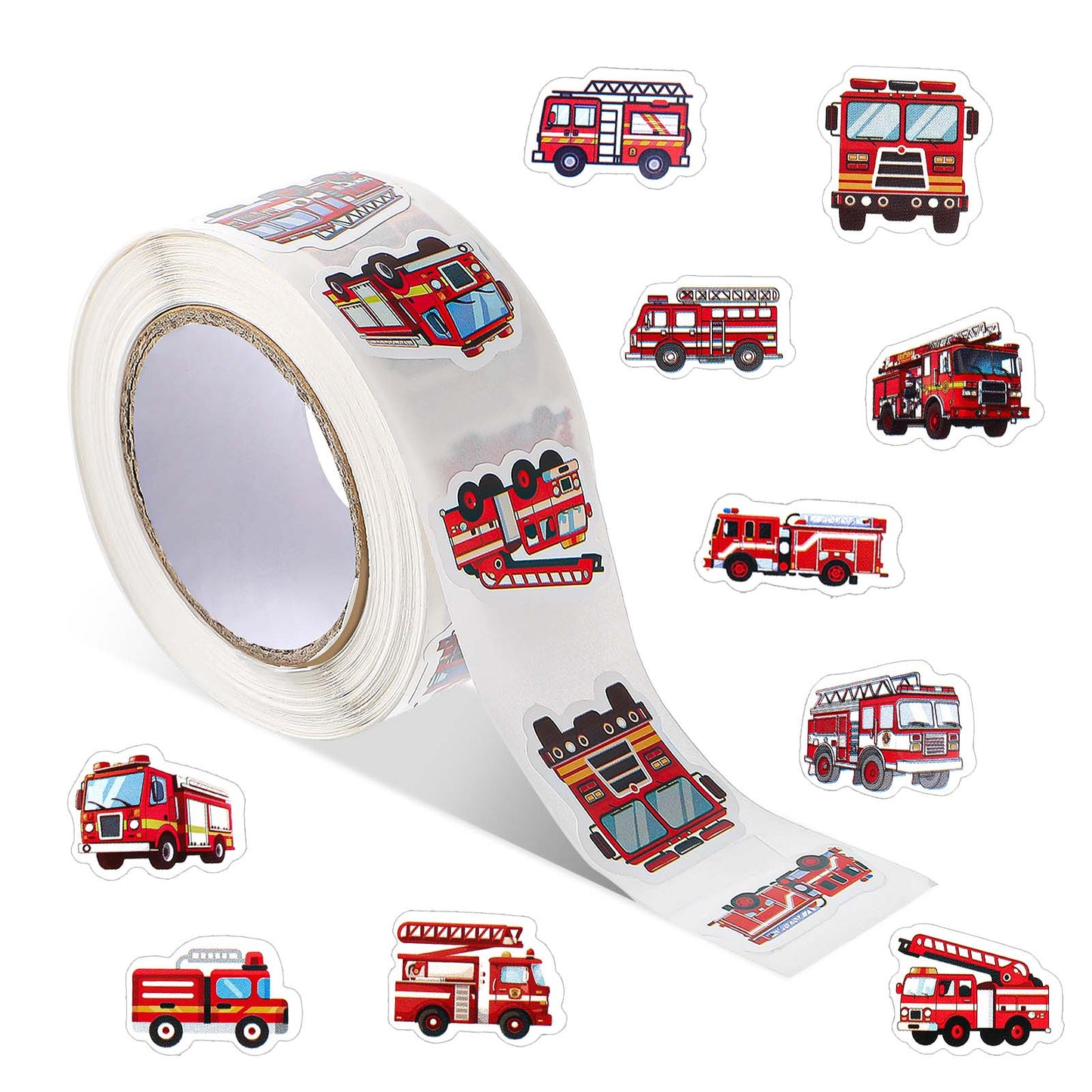 GEEHUA 500 Pcs Fire Truck Stickers Waterproof Firetruck Stickers Roll Self-Adhesive Fire Car Engine Vehicles Sticker Firefighter Party Favors Decals Goodie Bags DIY Craft Reward Incentives Envelope Se