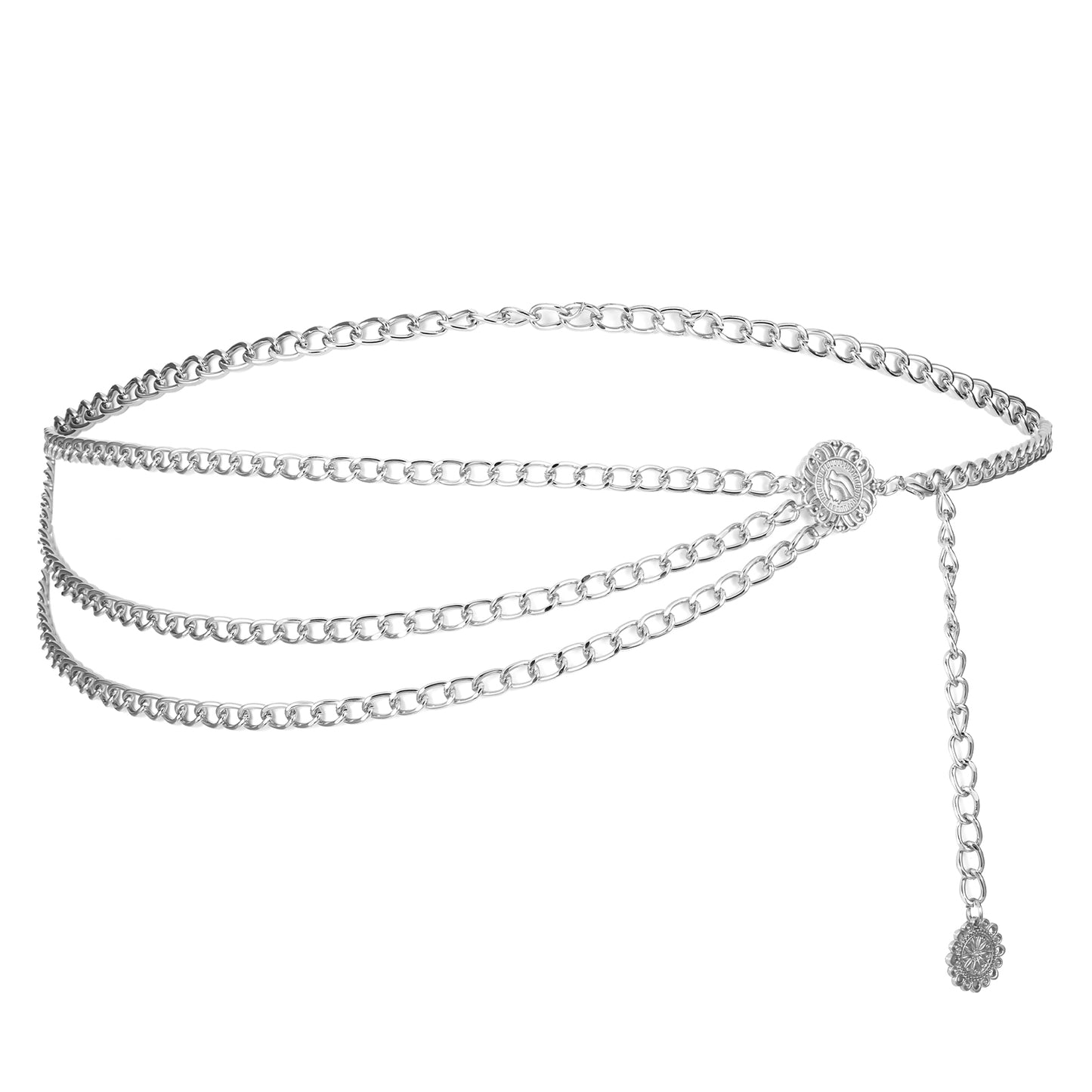 TIESOME Waist Chain Belt, Metal Fashion Jewelry Body Chain for Women Adjustable Multilayer Chain Belt Body Waist Link Belts Elegant Jewelry Accessories Body Decorate for Dresses Jeans Trouser(Silver)