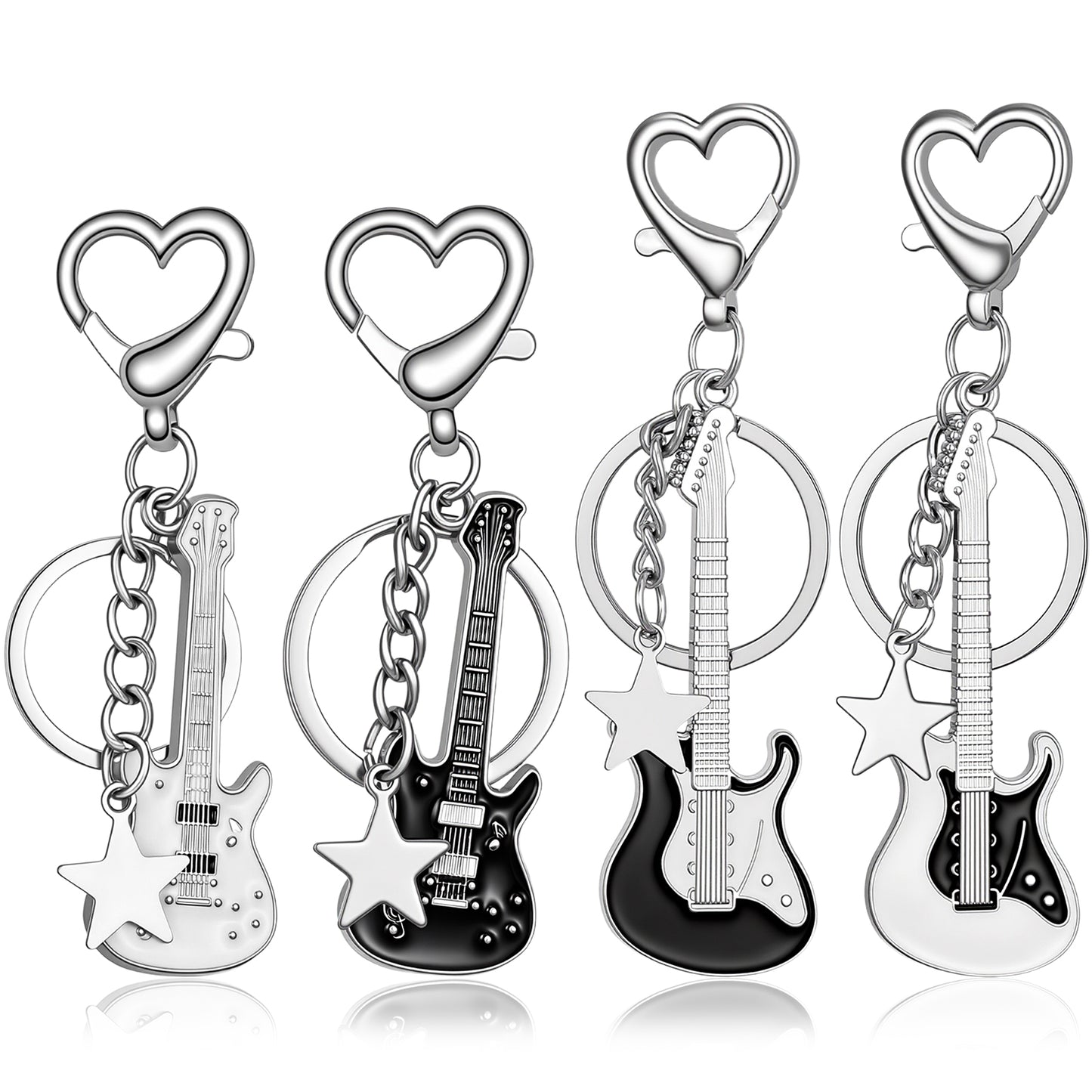 WJIAAA 4 Pcs Guitar Keychain, Aesthetic Y2k Music Star Keychains Heart Key Rings for Women Girlfriends Music Lovers Bag Purse