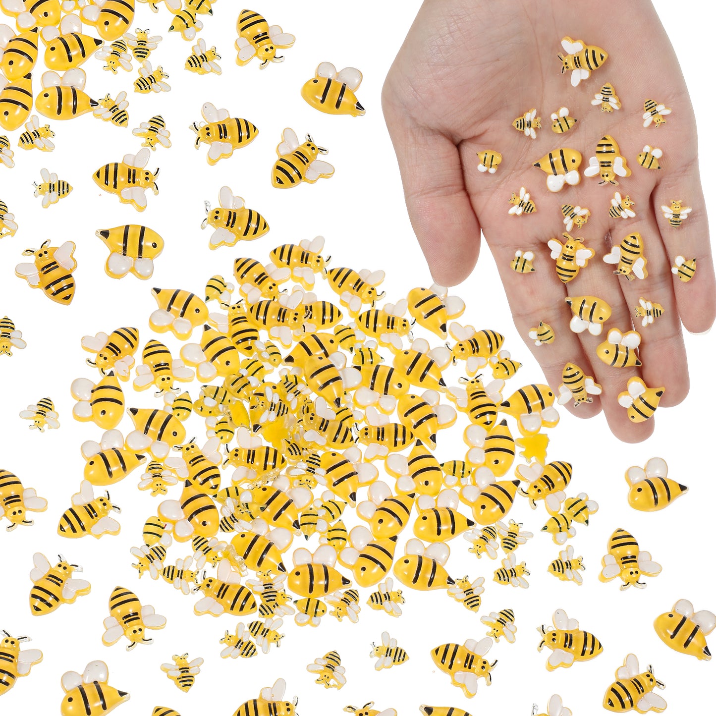 WJIAAA Resin Honey Bees for Crafting, 120PCS Mini Resin Bees Charm With 4 Sizes, Honey Bee Decor, Bumble Bee Charm Party Supplies for DIY Birthday Animal Party Table Decorations