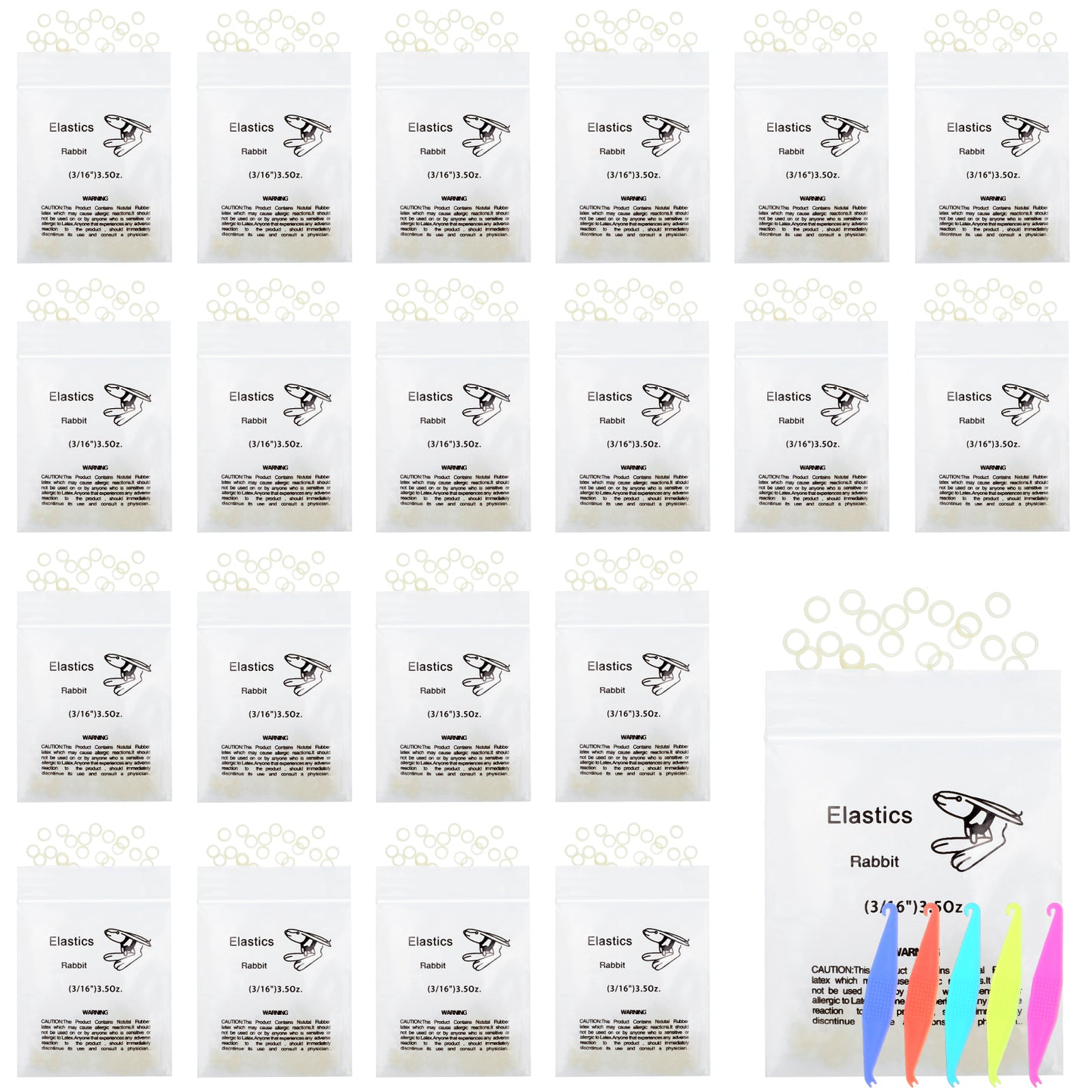 JIEYAO 500 Pcs Orthodontic Elastic Rubber Bands, 3/16 Inch Braces Rubber Traction Bands, 3.5 OZ Rubberbands Fix Tooth Gap with 5 Pcs Elastic Placer for Braces Orthodontic Supplies for Oral Care
