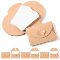 TIESOME 25Pcs Mini Brown Envelopes with Heart Clasp, Cute Paper Envelopes with 25 Blank Cards 10.5x7cm Vintage Paper Envelope for Business Cards, Valentine's Day, Weddings Card, Greeting Card