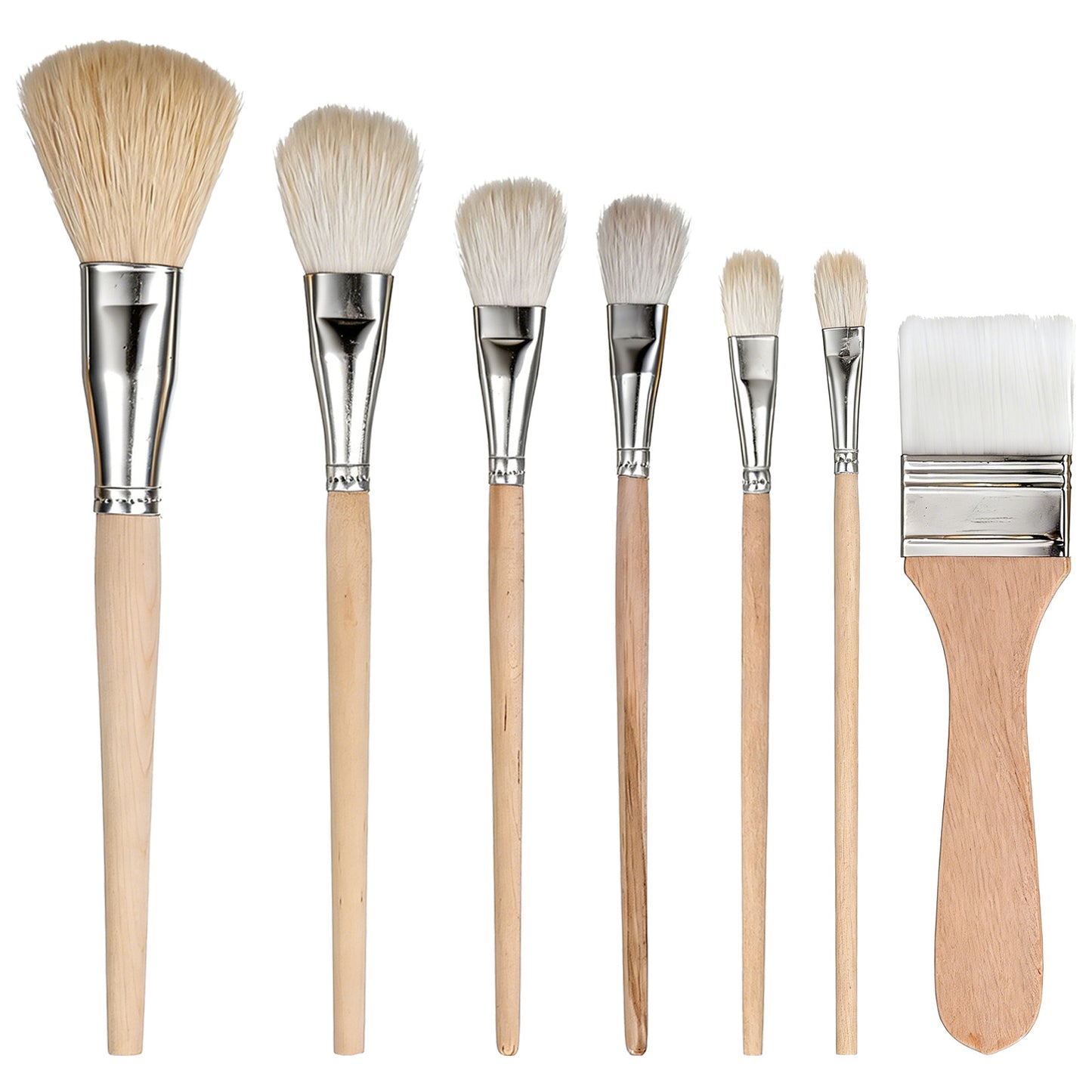 DOPENSPI 7 PCS Acrylic Paint Brushes, Versatile Painting Brush Wooden Handle Premium Goat Hair Brush Blending Painting Brushes for Acrylic Watercolor Oil Paintings Art Crafts Pottery