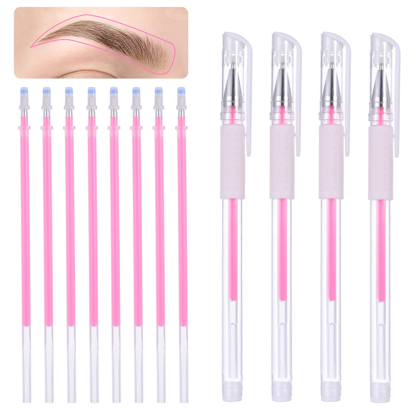 TIESOME Eyebrow Microblading Marker Pens, 4Pcs Skin Marker Pen Eyebrow Makeup Position Mapping Mark Tools Eyebrow Mapping Pen Stencil with 8 replacement refills(Pink)