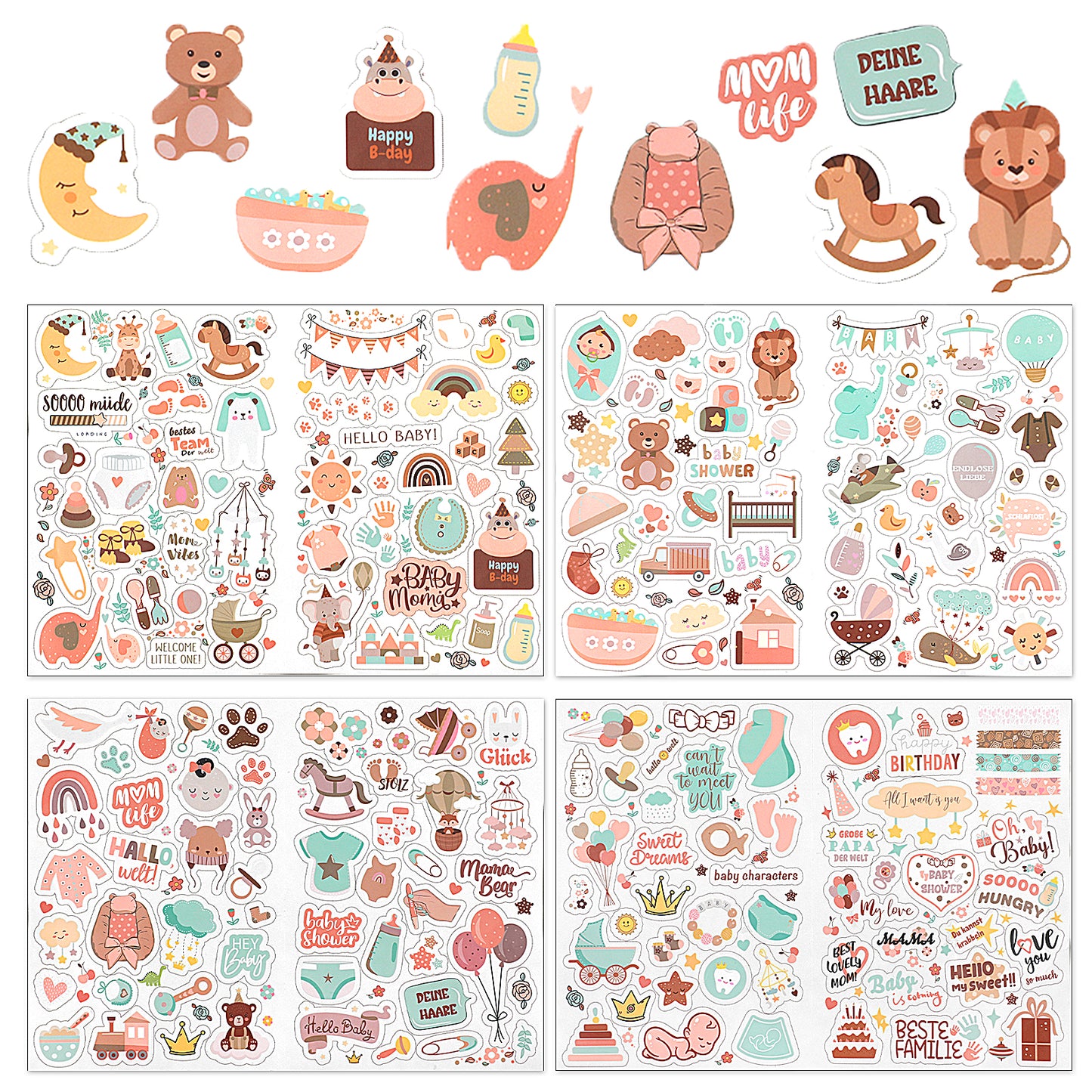HJZHII 4 Sheets Baby Scrapbook Stickers, Toddler Patterns Stickers, Children Babys Photo Albums Sticker for Scrapbooking Supplies Birthday Party Baby Shower Invitation Cards Kids Gift(B)