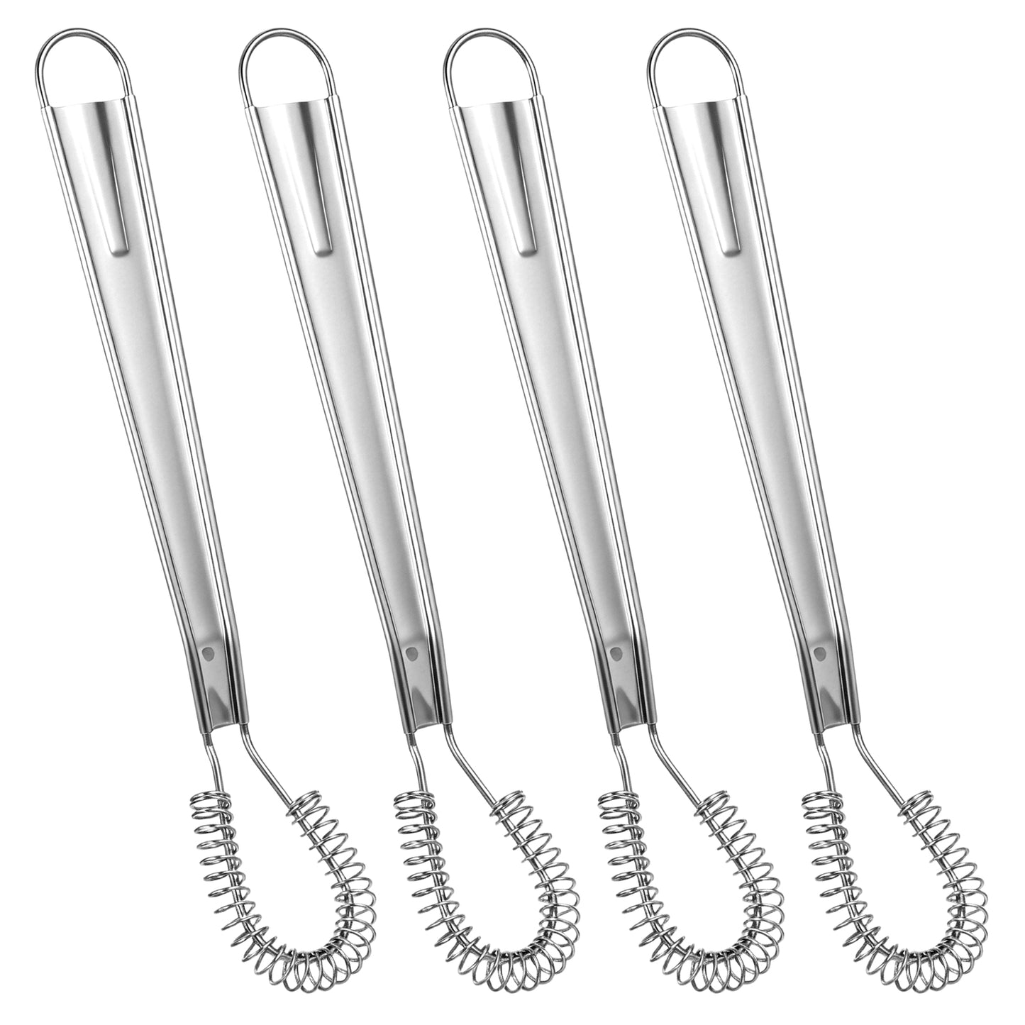 SULIKJHUI 4 Pcs Small Whisk, Small Hand Whisk for Cooking, Stainless Steel Mini Whisks Spring Coil Wire Egg Beater for Coffee Sauce Milk Mixing (Silver)