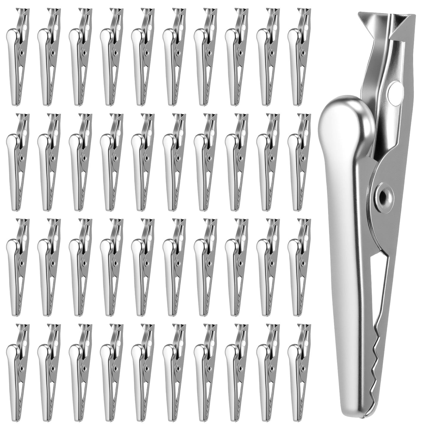 TIESOME 50 Pcs Alligator Clips, 35mm/1.38" Metal Test Crocodile Clamps, Spring Loaded Electrical Wire Clips for Lab Electronics Testing, Silver Tone