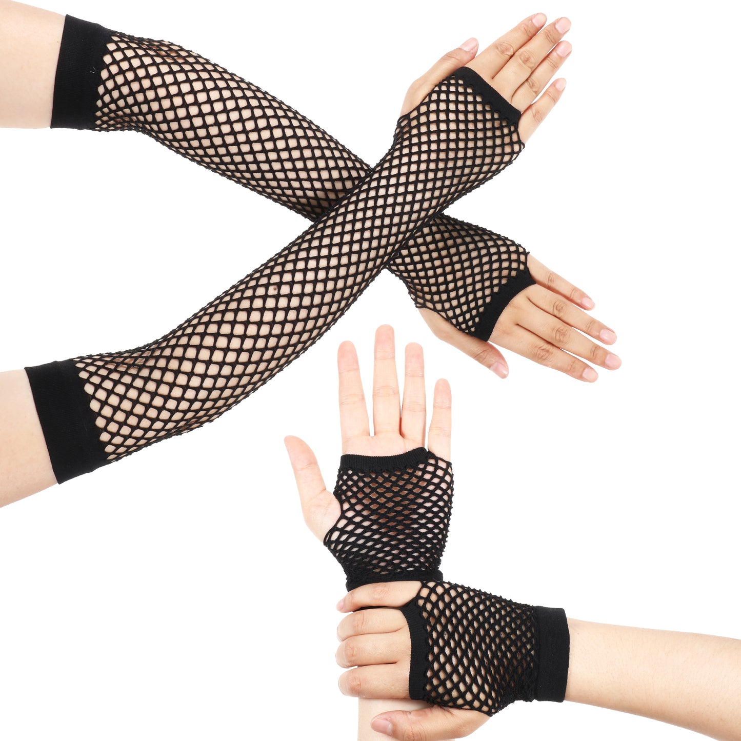simarro Fishnet Gloves, Fingerless Mesh Gloves Long and Short 80s Black Fishnet Arm Sleeves Costume Accessories for Halloween Party