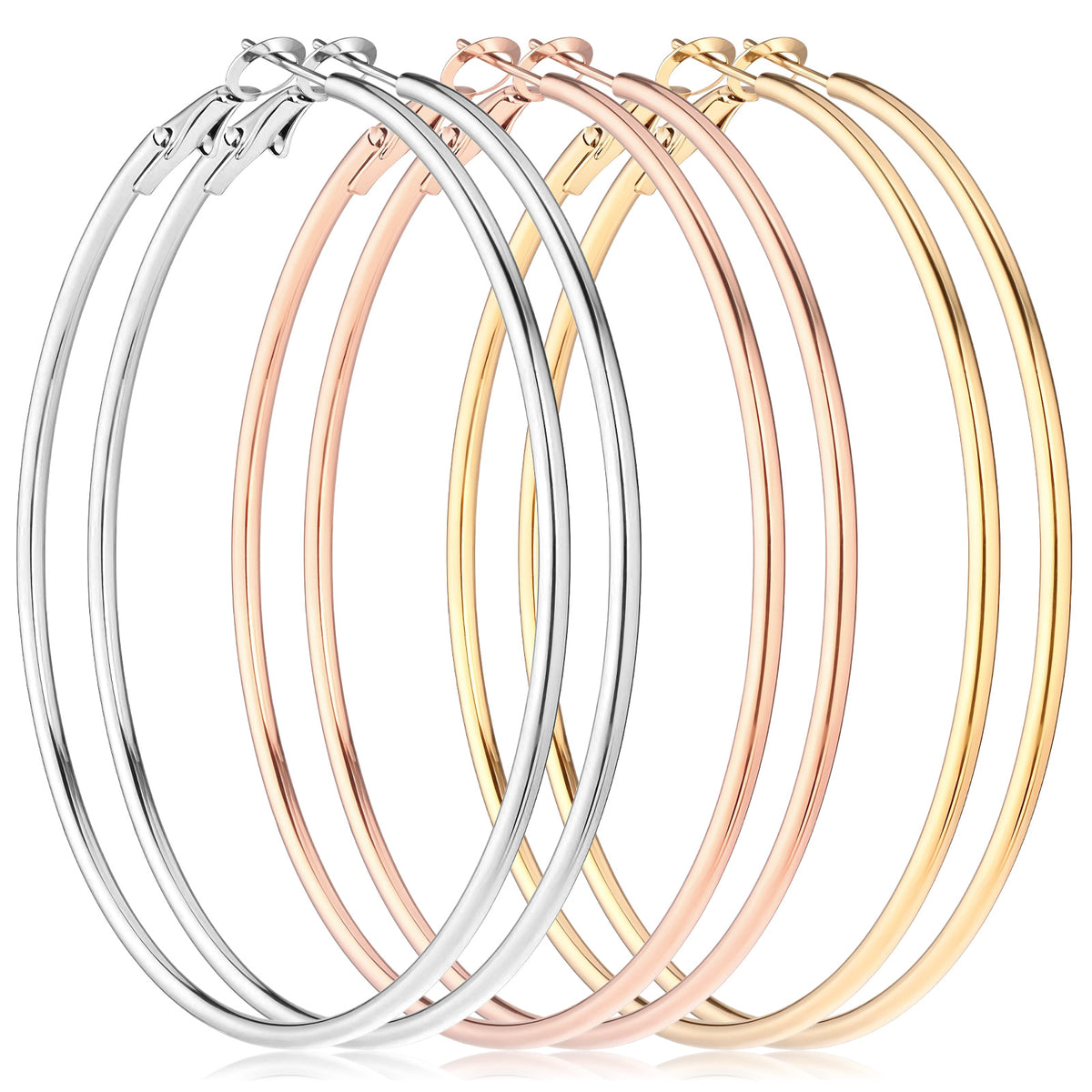 BOHUIZ 3 Pairs Silver Large Hoop Earrings for Woman, Circle Hoop Earrings
