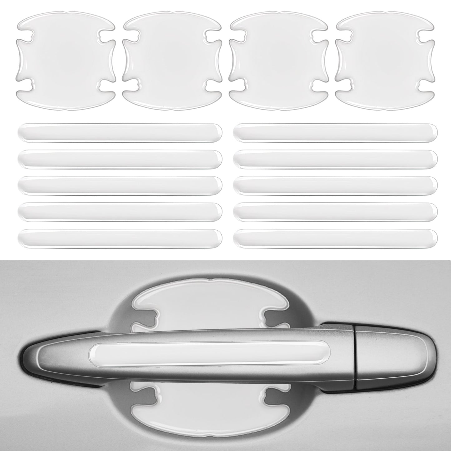 XLIUAX 14PCS Car Door Handle Protector Stickers, Waterproof Rearview Anti-Collision Bumper Trim Guard Sticker Universal Rear View Mirror Protection Film for Most Cars