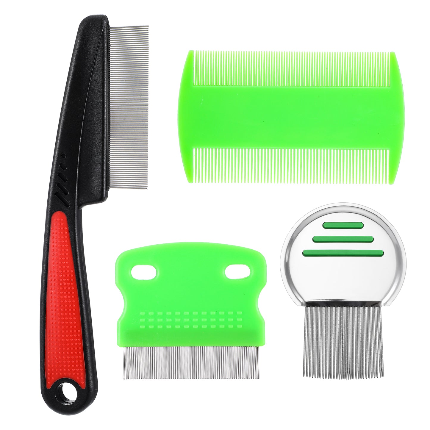 Yuanchu Dandruff Fine Tooth Comb Set, 4 Pcs Stainless Steel Scalp Comb for Dandruff Removal Multifunctional Hairbrush with Rounded Teeth Double Side Hair Combs for Women Men(green)