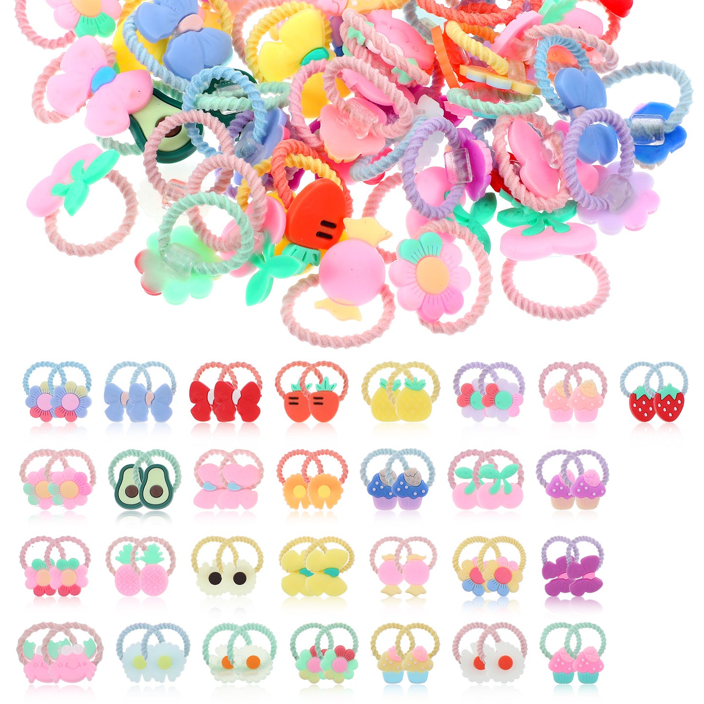 HJZHII 60Pcs Hair Bands for Girls, Stretchable Hair Ties, Cute Cartoon Small Hair Ties Colorful Elastic Pony Tails Hair Bobbles Little Hair Bands Ropes Ponytail Holder for Baby Girls Kids Children