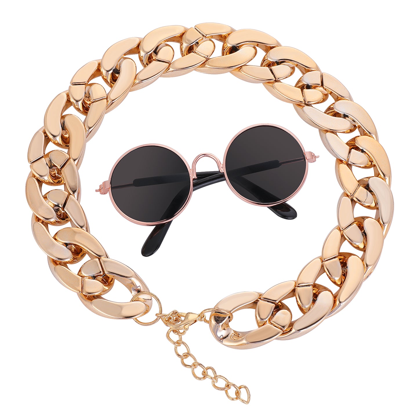 Molain Cat Sunglasses-Cat UV Protection Classic Retro Small Dog Sun Glasses Dolls Round Sunglasses Party Cosplay Costume Photo Props Cute Funny Sunglasses (1Pc Round Glasses+1Pc Gold Chain),Rose Gold