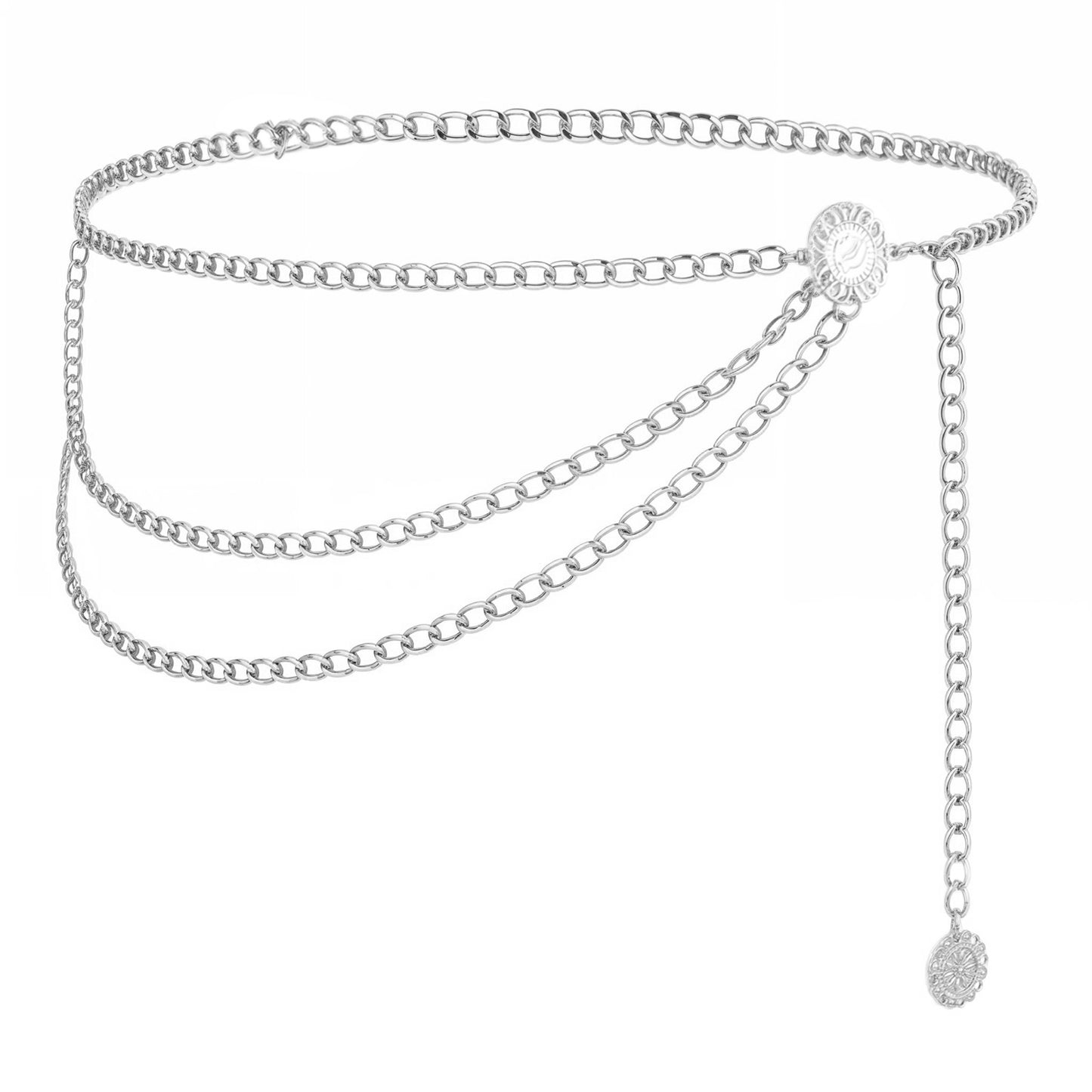 Molain Multilayer Metal Waist Chain Belt for Women, Adjustable Fashion Silver Body Jewelry for Dresses Jeans