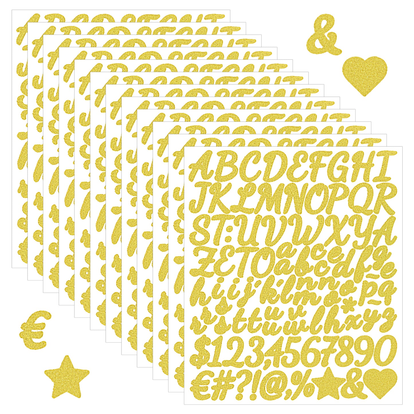 HJZHII 1152Pcs Gold Letter Stickers, Glitter Alphabet Number Stickers Self Adhesive Vinyl Sticker for DIY Craft Art Graduation Cap Scrapbook Valentine Gift Water Bottles(12 Sheet 1 Inch)