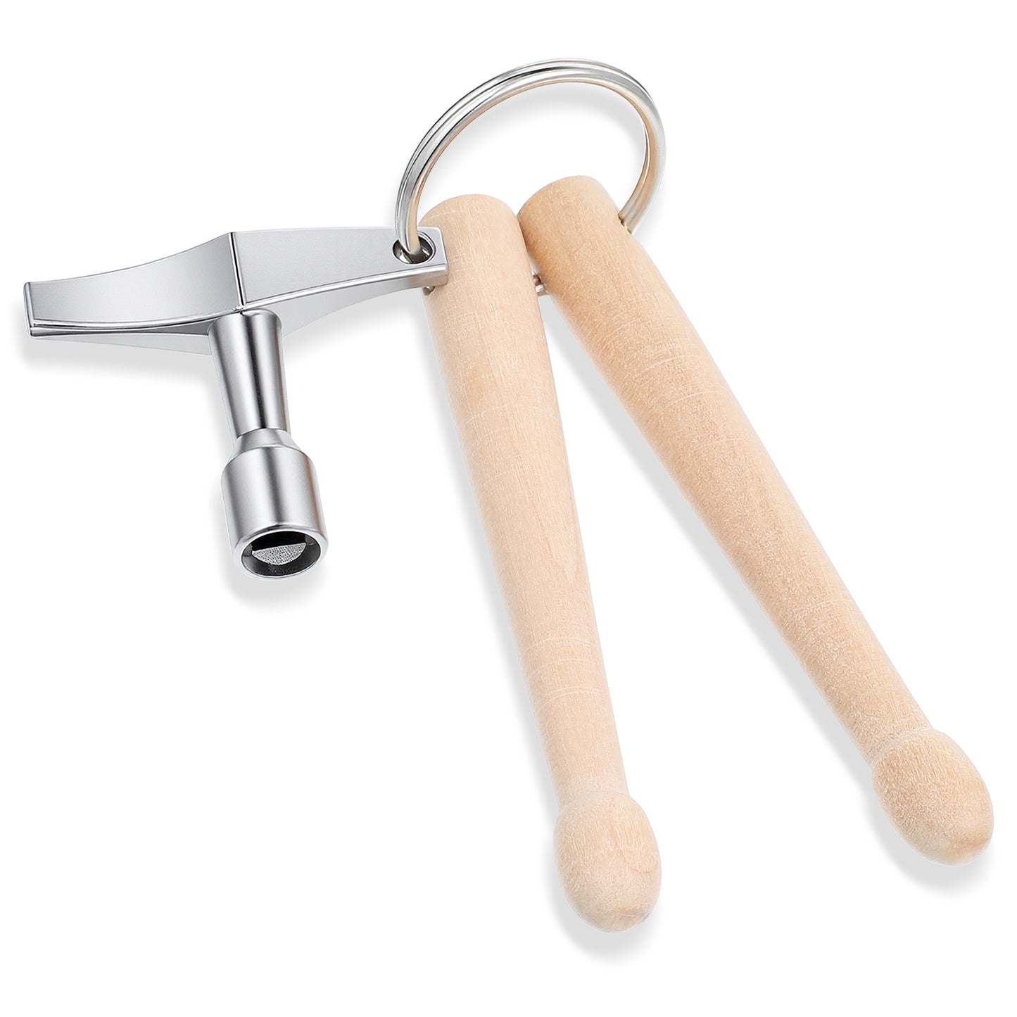 XLIUAX Mini Drum Sticks Keychain, Wood Drumsticks Percussion Key Ring with Fast Rotary Tuning Key Drums Key Symbols Car Key Holder Drum Key Keychain Percussion Tool
