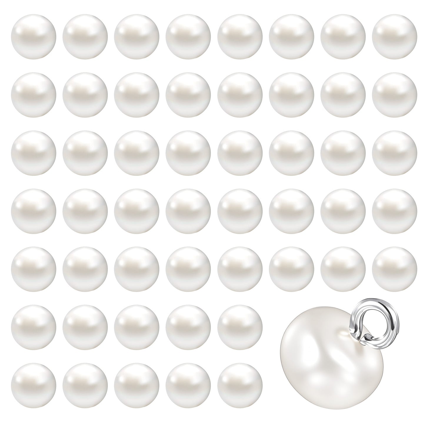 JIYIN 50PCS 10mm Beige Pearl Buttons with Shank, Round Pearl Buttons for Clothes, Decorative Button with Shank for Wedding Dresses, Sewing, Shirts, Jewelry Decorations, DIY Crafts(3 mm Hole)