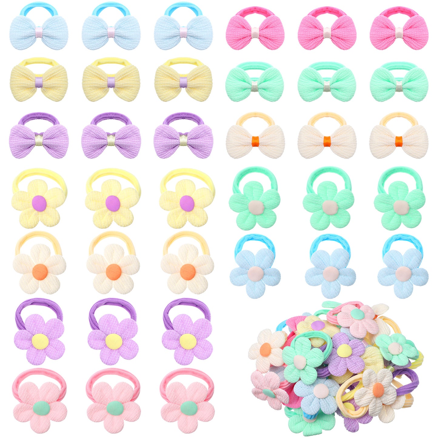 XLIUAX 36pcs Toddler Hair Ties for Girls, Baby Hair Bows Cute Flower Elastic Scrunchies Seamless Ponytail Holders Hair Accessories for Thick Hair, Candy Colors