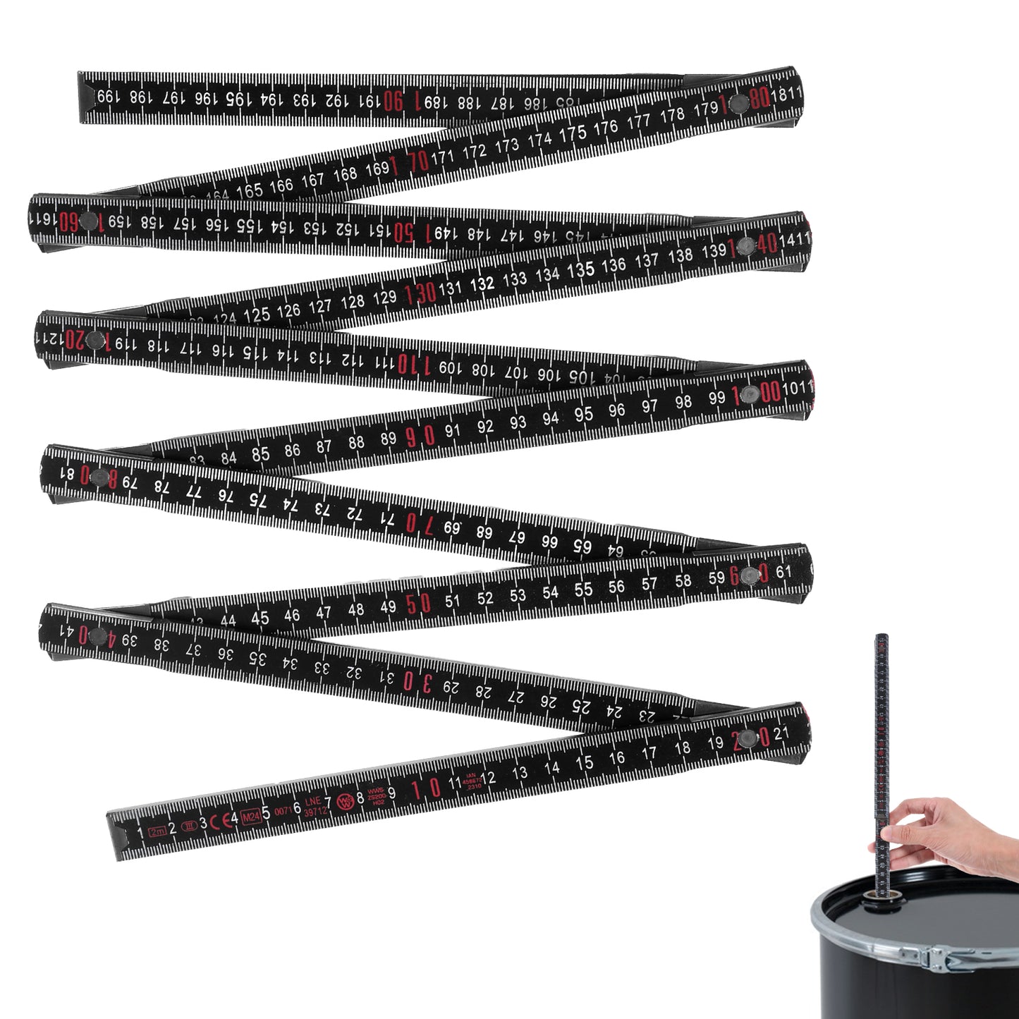 AOZUO Folding Oil Tank Level Gauge, 78"/2m Portable 10-Fold Oil Tank Level Monitor, Durable Wooden Folding Fuel Tanks Ruler for Checking Accurate Fuel Levels Heating Oils and Deep Storage Tanks(Black)