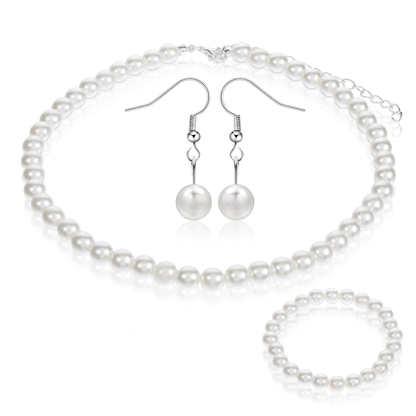 Giantree 3Pcs Pearl Necklace Earring Set, Pearl Set Jewelry for Women Gifts for Grandma, Pearl Necklaces for Women, Faux Pearl Jewelry Set for Wedding Birthday Valentine's Day New Year Party(Earrings)