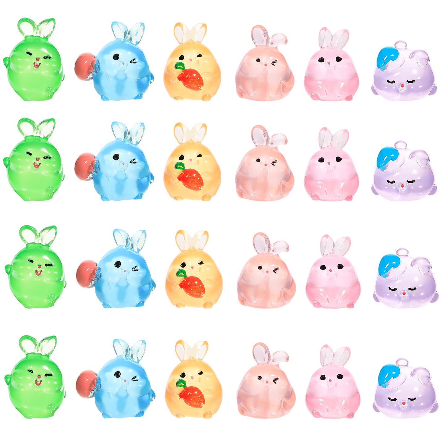 HJZHII 24PCS Mini Resin Animals, Glow in The Dark Resin Rabbit Cute Luminous Tiny Toy Resin Bunnys Realistic Miniature Figurines Ornament for Garden Landscape Dollhouse Home Decoration