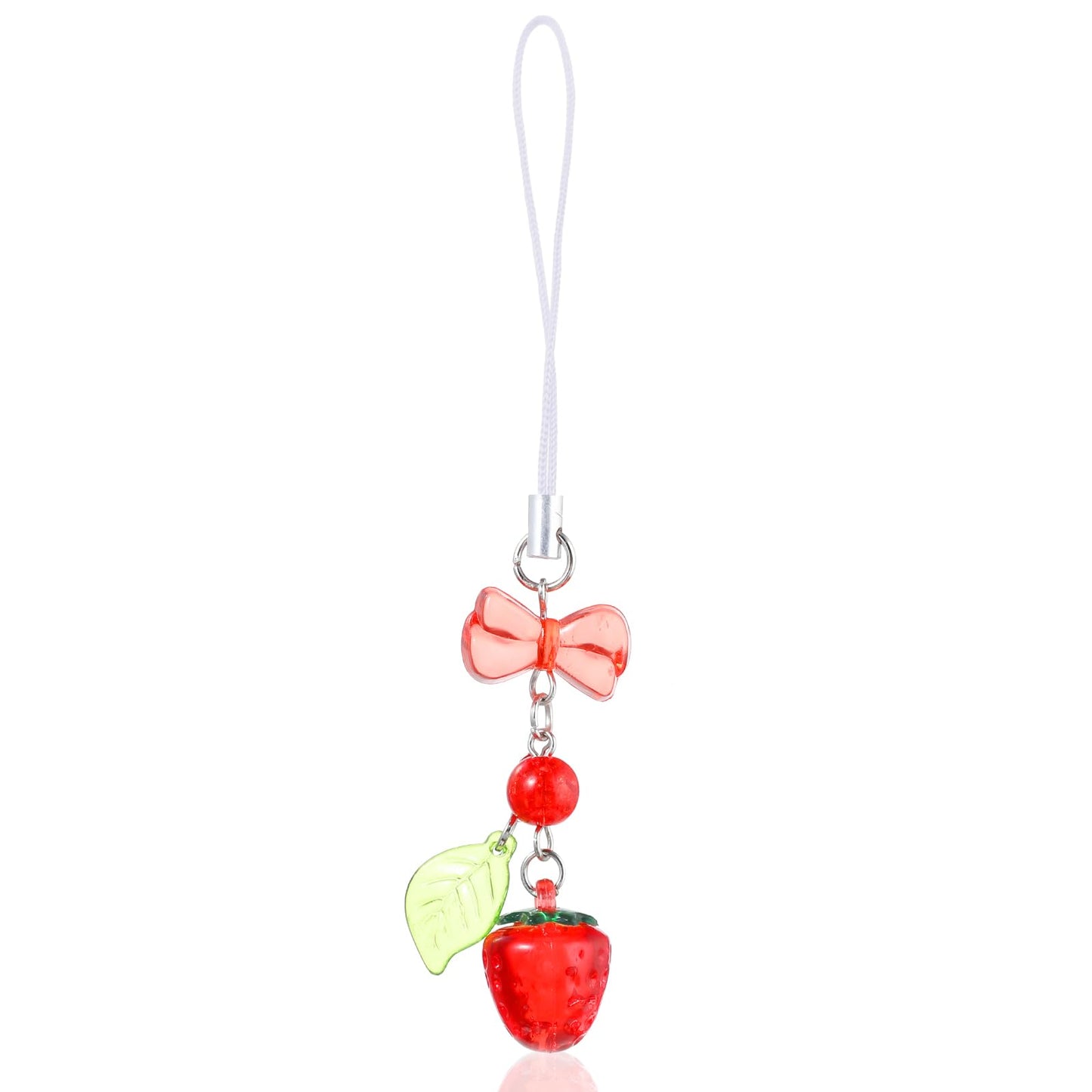 GEEHUA Strawberry Phone Charm, Delicate Y2K Kpop Aesthetic Charms, Kawaii Bowknot Beaded Phone Case Chain Lanyard for Women Girls Phone Bag Keychain Camera Pendants Decor